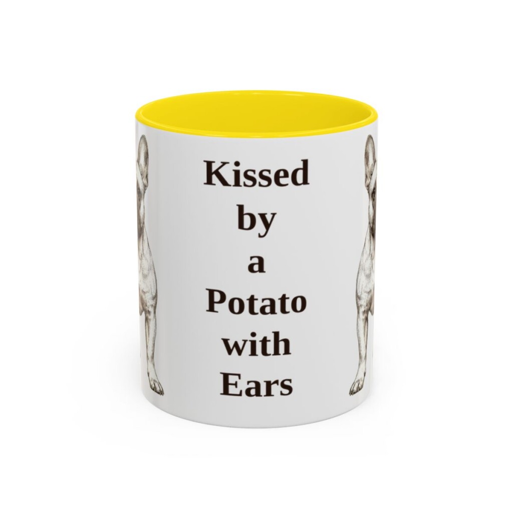 11oz Funny French Bulldog Mug, Kissed by a Potato with Ears, Vintage Dog Coffee Mug, Dog Lover Gift