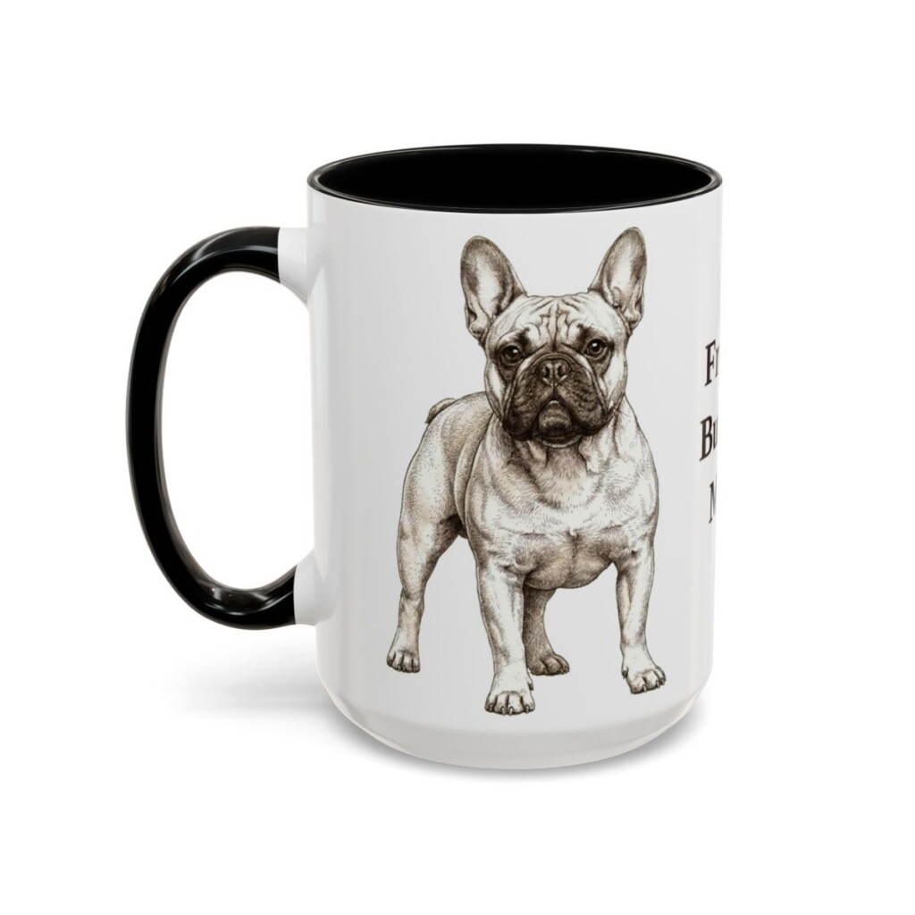 15oz French Bulldog Dog Mom Mug, Vintage Sketch Coffee Mug, Dog Mom Gift