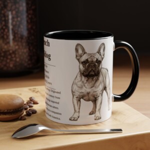 11oz French Bulldog Mug, Illustrated Dog Breed Facts Coffee Mug, Vintage Dog Keepsake Gift