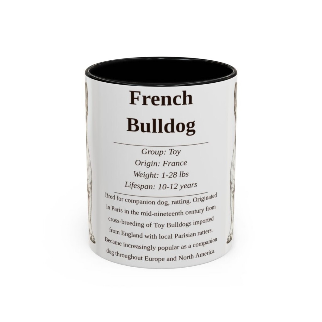 11oz French Bulldog Mug, Illustrated Dog Breed Facts Coffee Mug, Vintage Dog Keepsake Gift