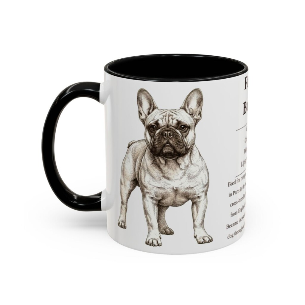 11oz French Bulldog Mug, Illustrated Dog Breed Facts Coffee Mug, Vintage Dog Keepsake Gift
