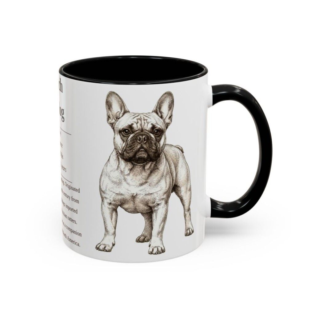 11oz French Bulldog Mug, Illustrated Dog Breed Facts Coffee Mug, Vintage Dog Keepsake Gift