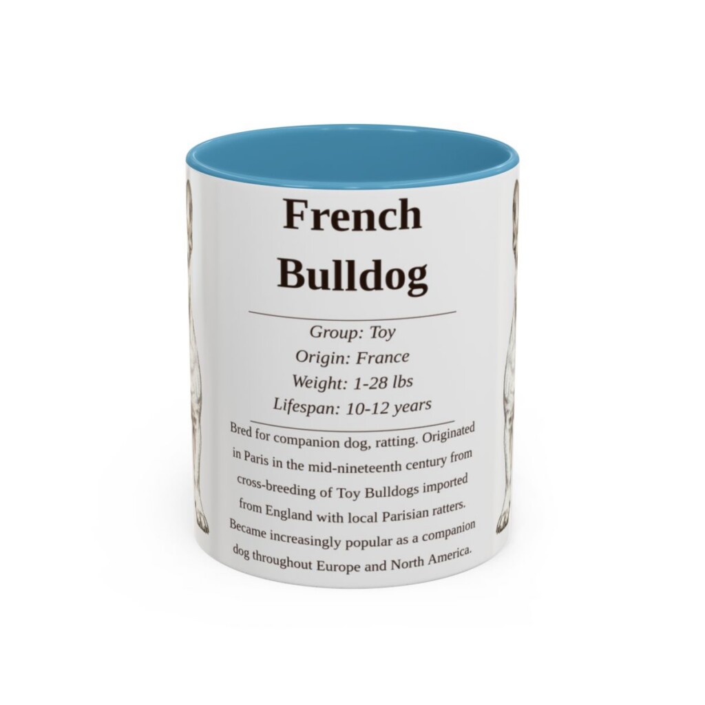 11oz French Bulldog Mug, Illustrated Dog Breed Facts Coffee Mug, Vintage Dog Keepsake Gift
