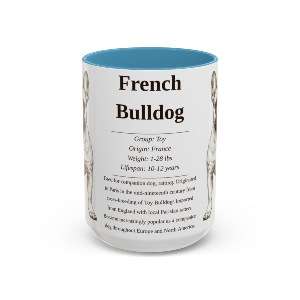 15oz French Bulldog Mug, Illustrated Dog Breed Facts Coffee Mug, Vintage Dog Keepsake Gift