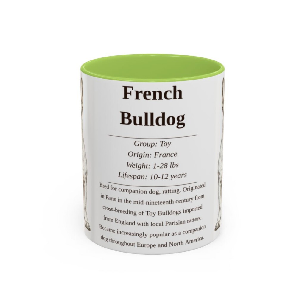 11oz French Bulldog Mug, Illustrated Dog Breed Facts Coffee Mug, Vintage Dog Keepsake Gift