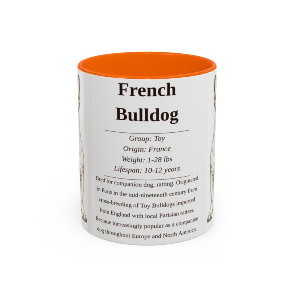 11oz French Bulldog Mug, Illustrated Dog Breed Facts Coffee Mug, Vintage Dog Keepsake Gift