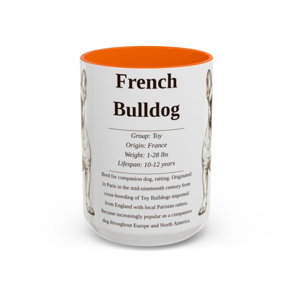 15oz French Bulldog Mug, Illustrated Dog Breed Facts Coffee Mug, Vintage Dog Keepsake Gift