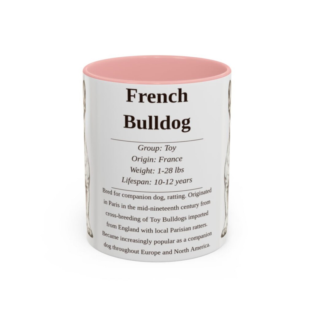 11oz French Bulldog Mug, Illustrated Dog Breed Facts Coffee Mug, Vintage Dog Keepsake Gift