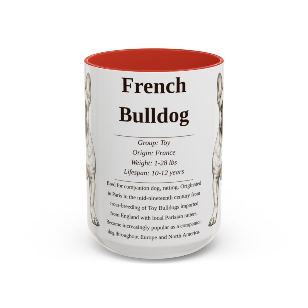 15oz French Bulldog Mug, Illustrated Dog Breed Facts Coffee Mug, Vintage Dog Keepsake Gift