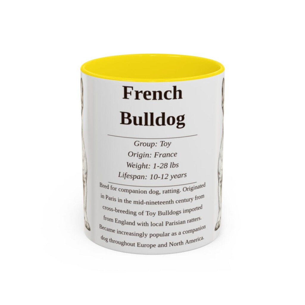11oz French Bulldog Mug, Illustrated Dog Breed Facts Coffee Mug, Vintage Dog Keepsake Gift