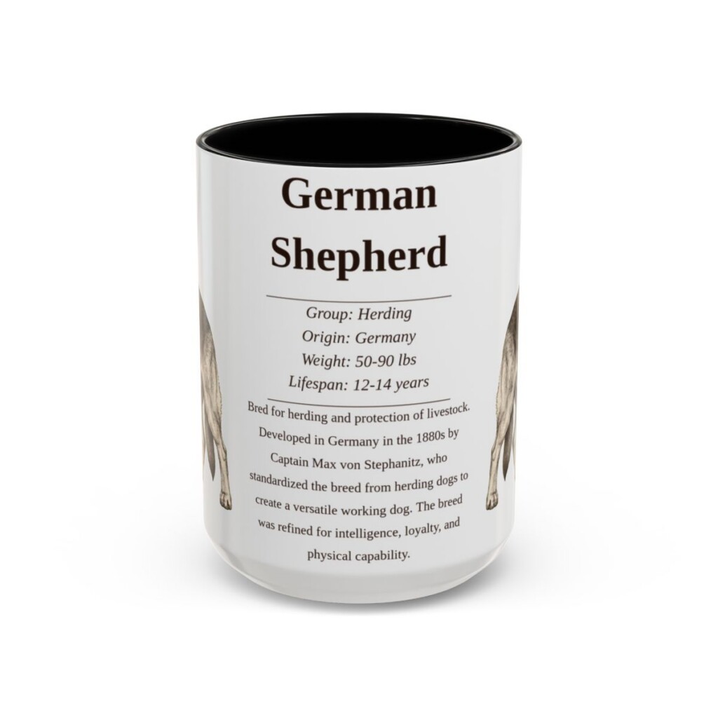 15oz German Shepherd Mug, Illustrated Dog Breed Facts Coffee Mug, Vintage Dog Keepsake Gift