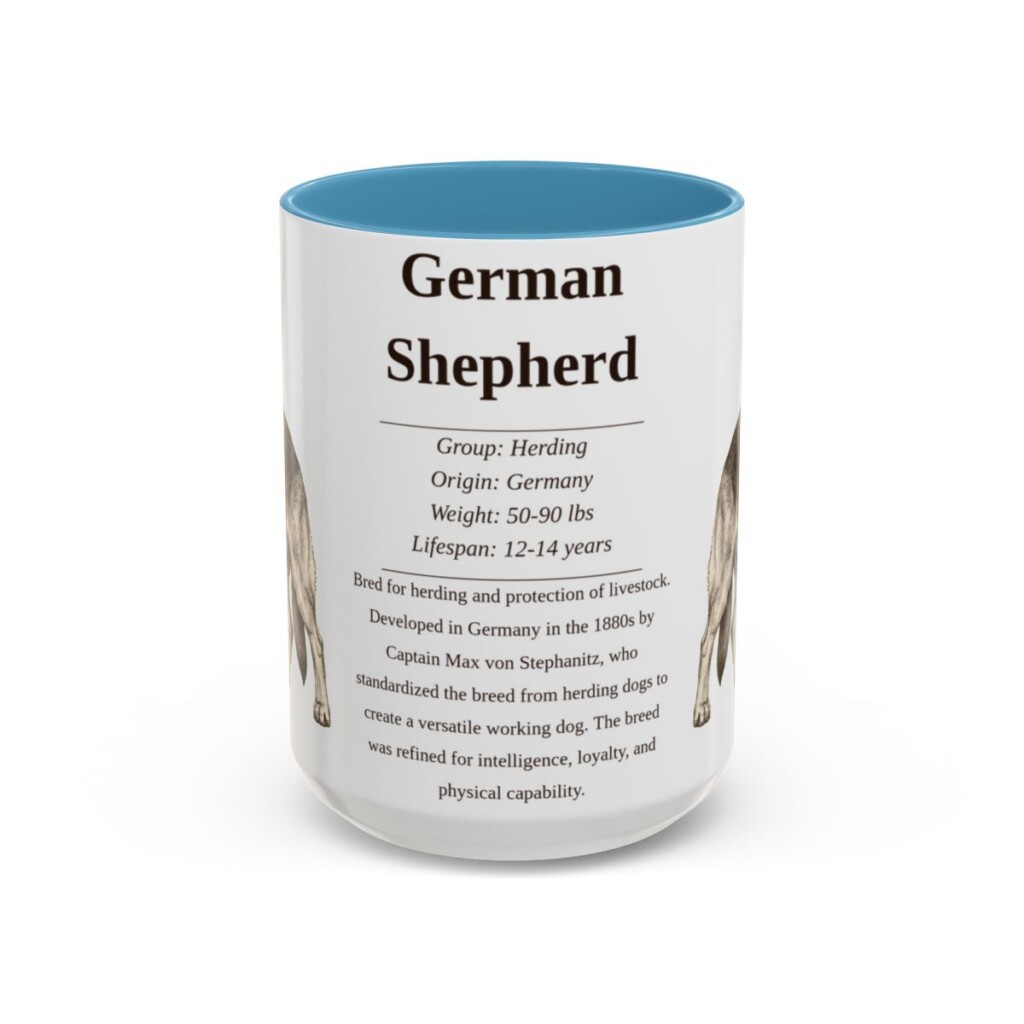 15oz German Shepherd Mug, Illustrated Dog Breed Facts Coffee Mug, Vintage Dog Keepsake Gift