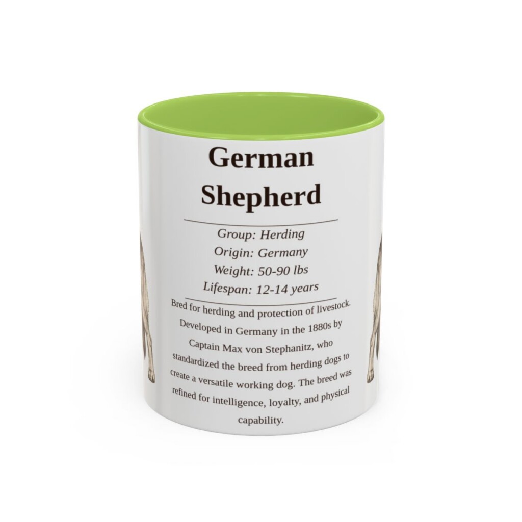 11oz German Shepherd Mug, Illustrated Dog Breed Facts Coffee Mug, Vintage Dog Keepsake Gift