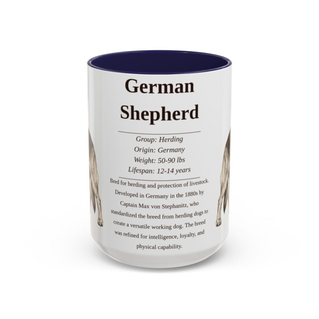 15oz German Shepherd Mug, Illustrated Dog Breed Facts Coffee Mug, Vintage Dog Keepsake Gift