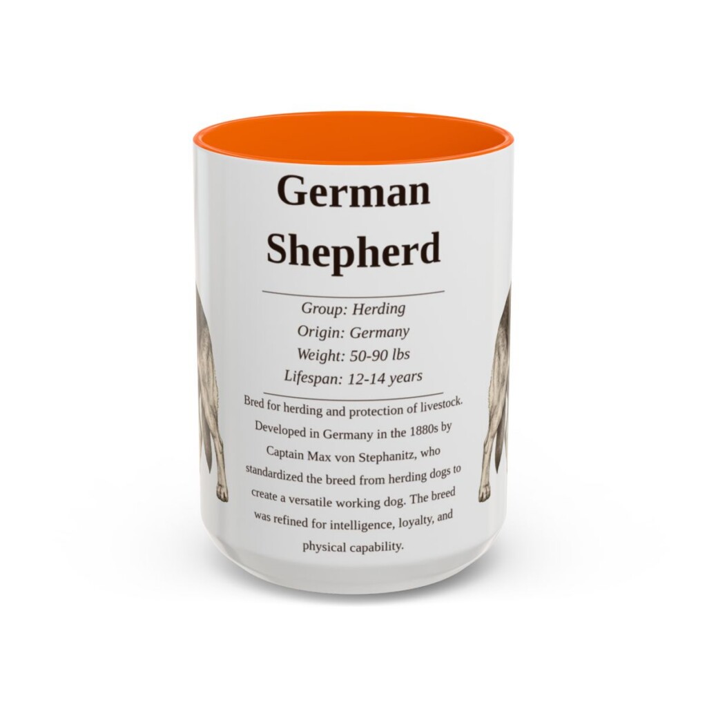 15oz German Shepherd Mug, Illustrated Dog Breed Facts Coffee Mug, Vintage Dog Keepsake Gift