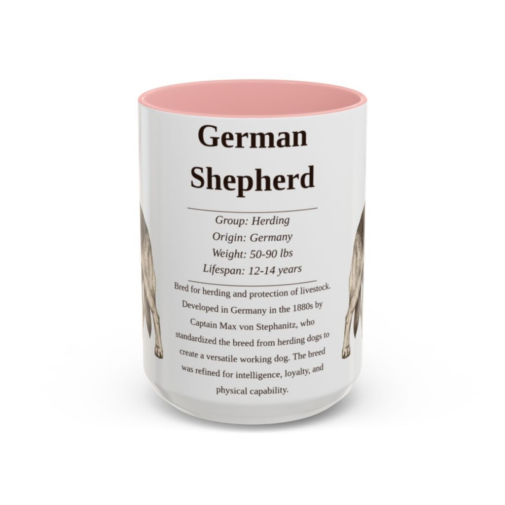 15oz German Shepherd Mug, Illustrated Dog Breed Facts Coffee Mug, Vintage Dog Keepsake Gift