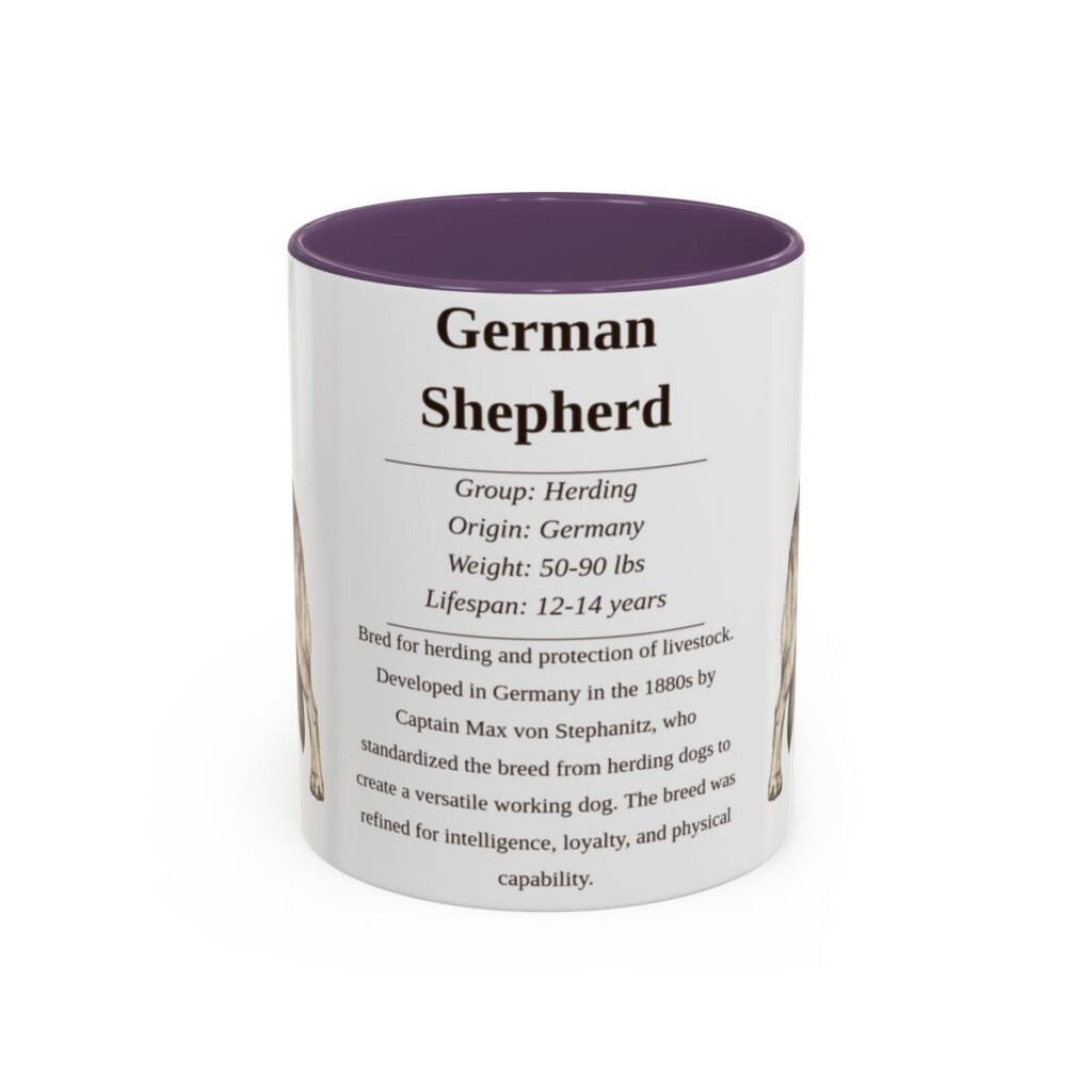 11oz German Shepherd Mug, Illustrated Dog Breed Facts Coffee Mug, Vintage Dog Keepsake Gift