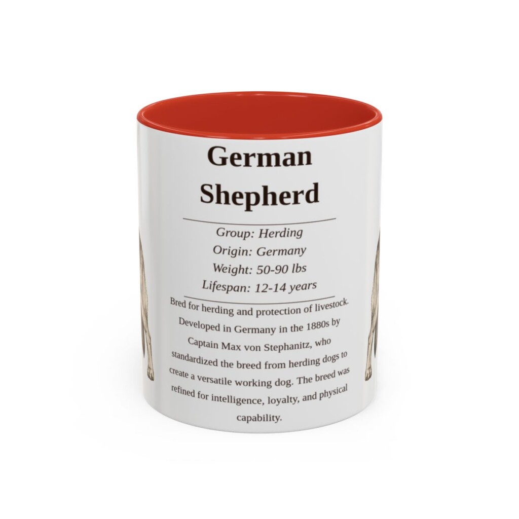 11oz German Shepherd Mug, Illustrated Dog Breed Facts Coffee Mug, Vintage Dog Keepsake Gift