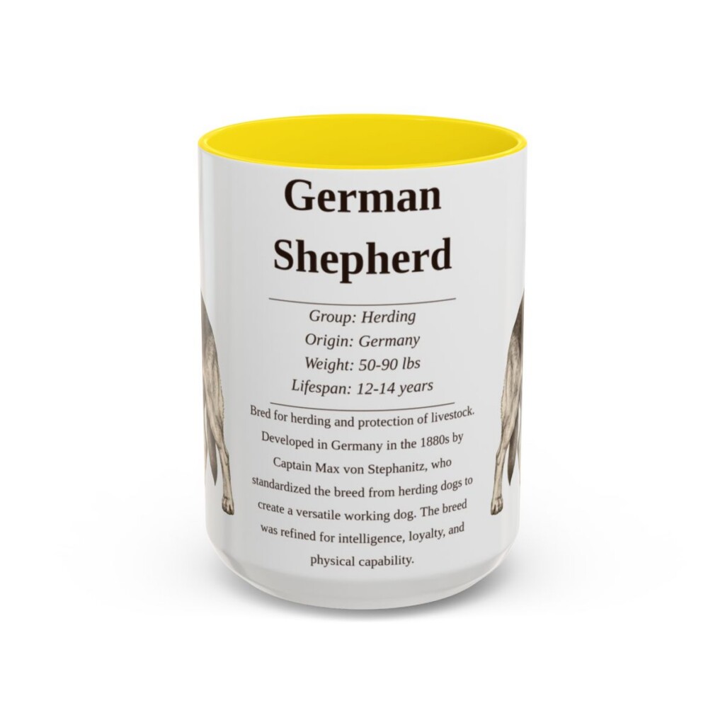 15oz German Shepherd Mug, Illustrated Dog Breed Facts Coffee Mug, Vintage Dog Keepsake Gift