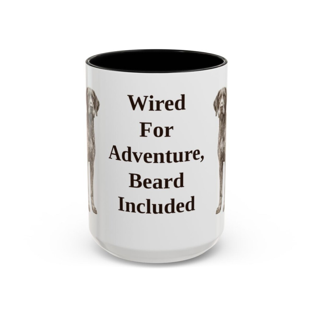 15oz Funny German Wirehaired Pointer Mug, Wired For Adventure, Beard Included, Vintage Dog Coffee Mug, Dog Lover Gift