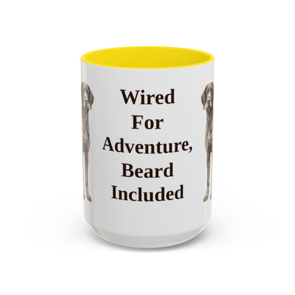 15oz Funny German Wirehaired Pointer Mug, Wired For Adventure, Beard Included, Vintage Dog Coffee Mug, Dog Lover Gift