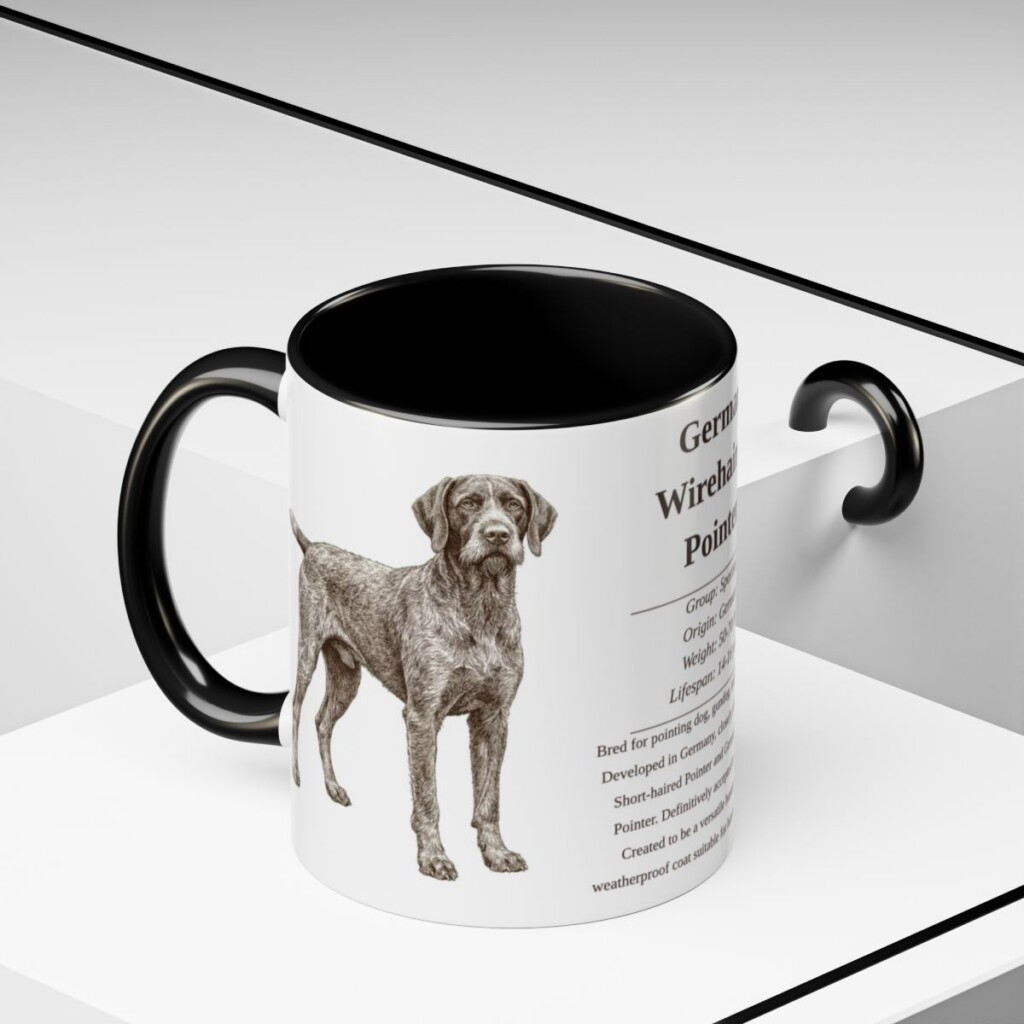 11oz German Wirehaired Pointer Mug, Illustrated Dog Breed Facts Coffee Mug, Vintage Dog Keepsake Gift