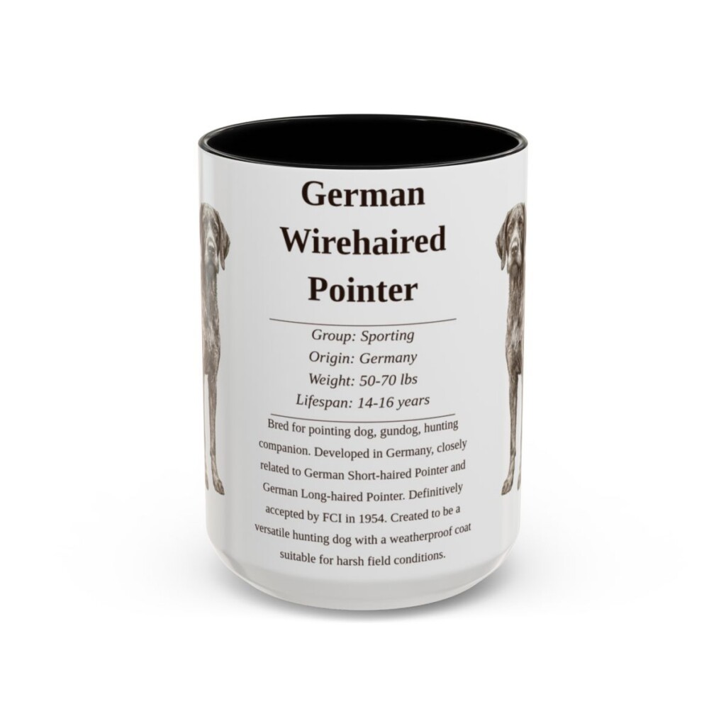 15oz German Wirehaired Pointer Mug, Illustrated Dog Breed Facts Coffee Mug, Vintage Dog Keepsake Gift