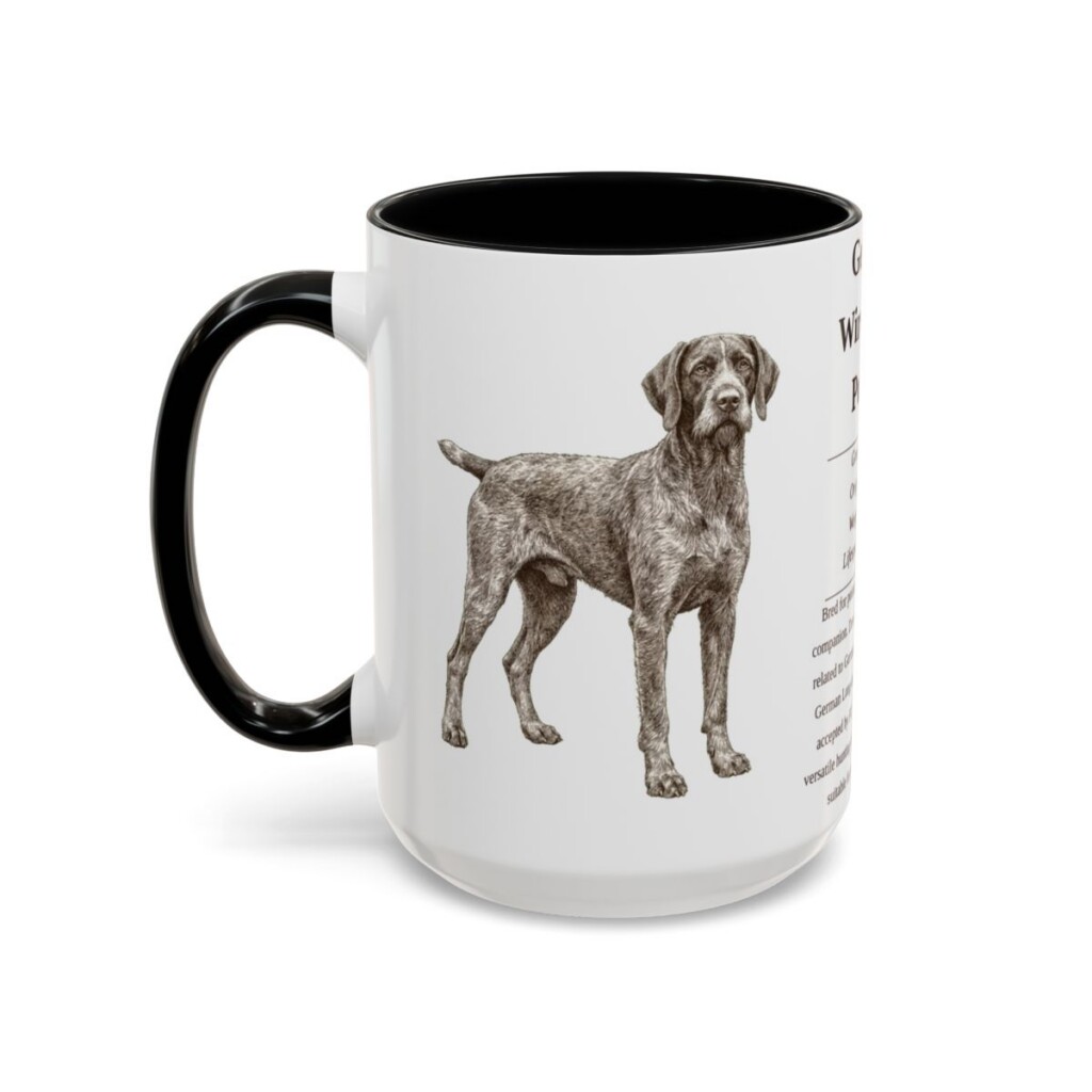 15oz German Wirehaired Pointer Mug, Illustrated Dog Breed Facts Coffee Mug, Vintage Dog Keepsake Gift