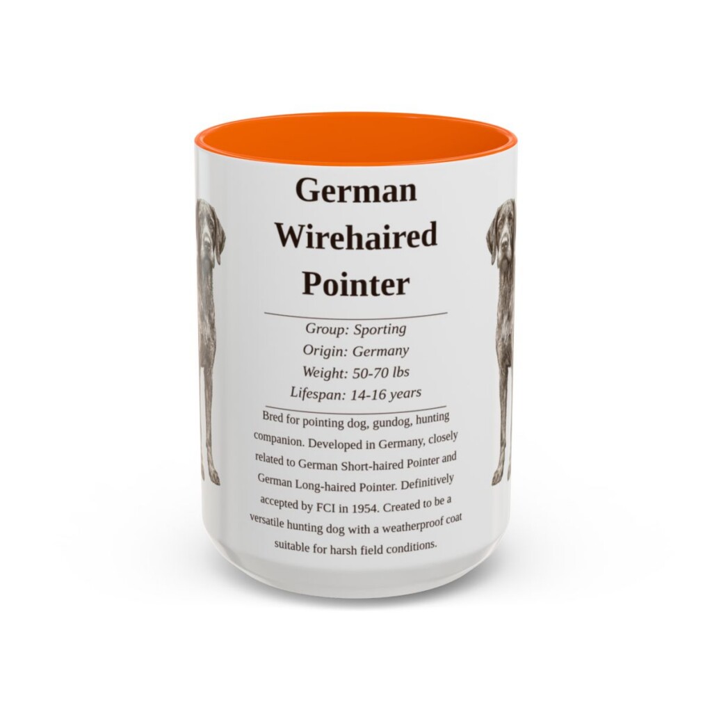 15oz German Wirehaired Pointer Mug, Illustrated Dog Breed Facts Coffee Mug, Vintage Dog Keepsake Gift