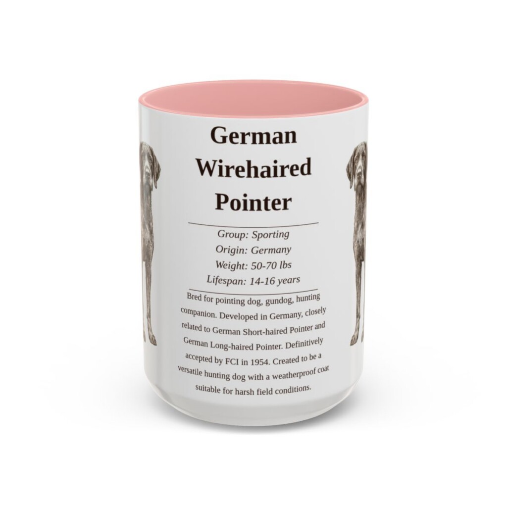 15oz German Wirehaired Pointer Mug, Illustrated Dog Breed Facts Coffee Mug, Vintage Dog Keepsake Gift