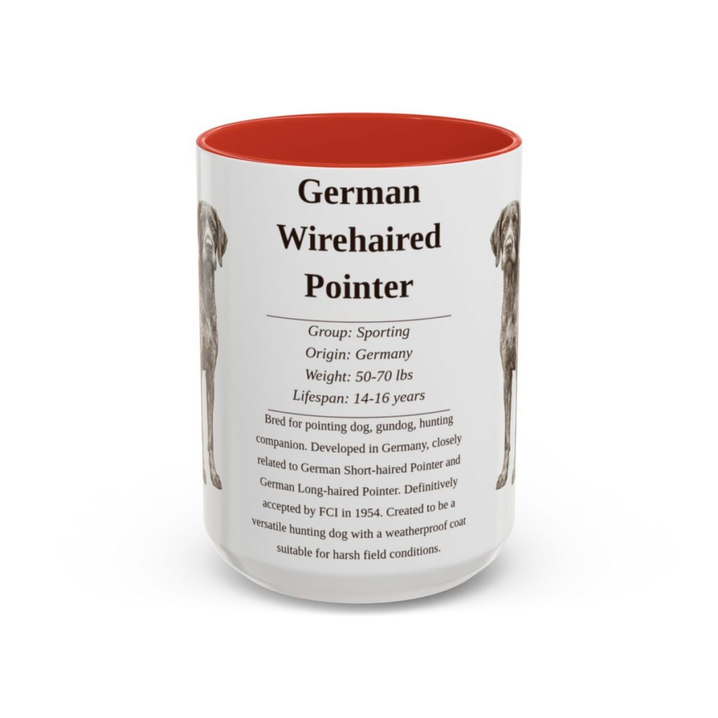 15oz German Wirehaired Pointer Mug, Illustrated Dog Breed Facts Coffee Mug, Vintage Dog Keepsake Gift