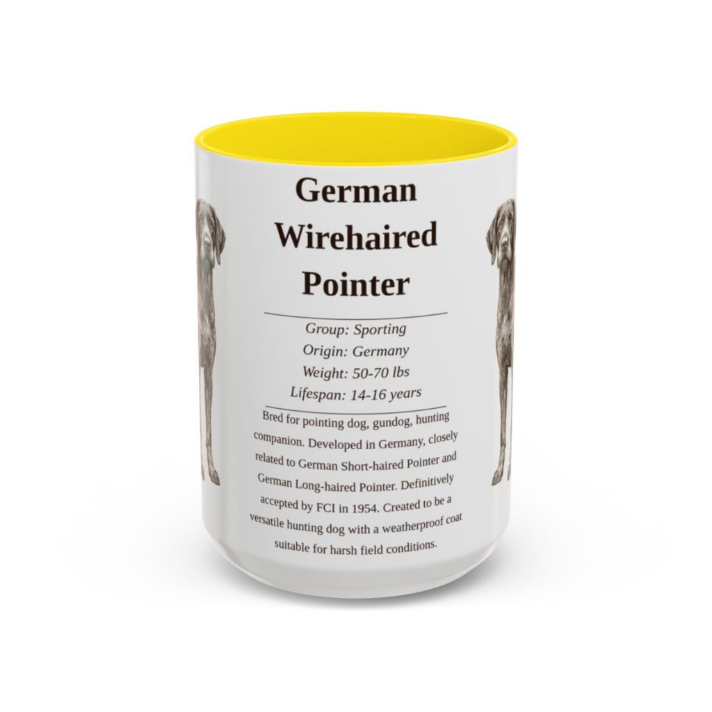 15oz German Wirehaired Pointer Mug, Illustrated Dog Breed Facts Coffee Mug, Vintage Dog Keepsake Gift
