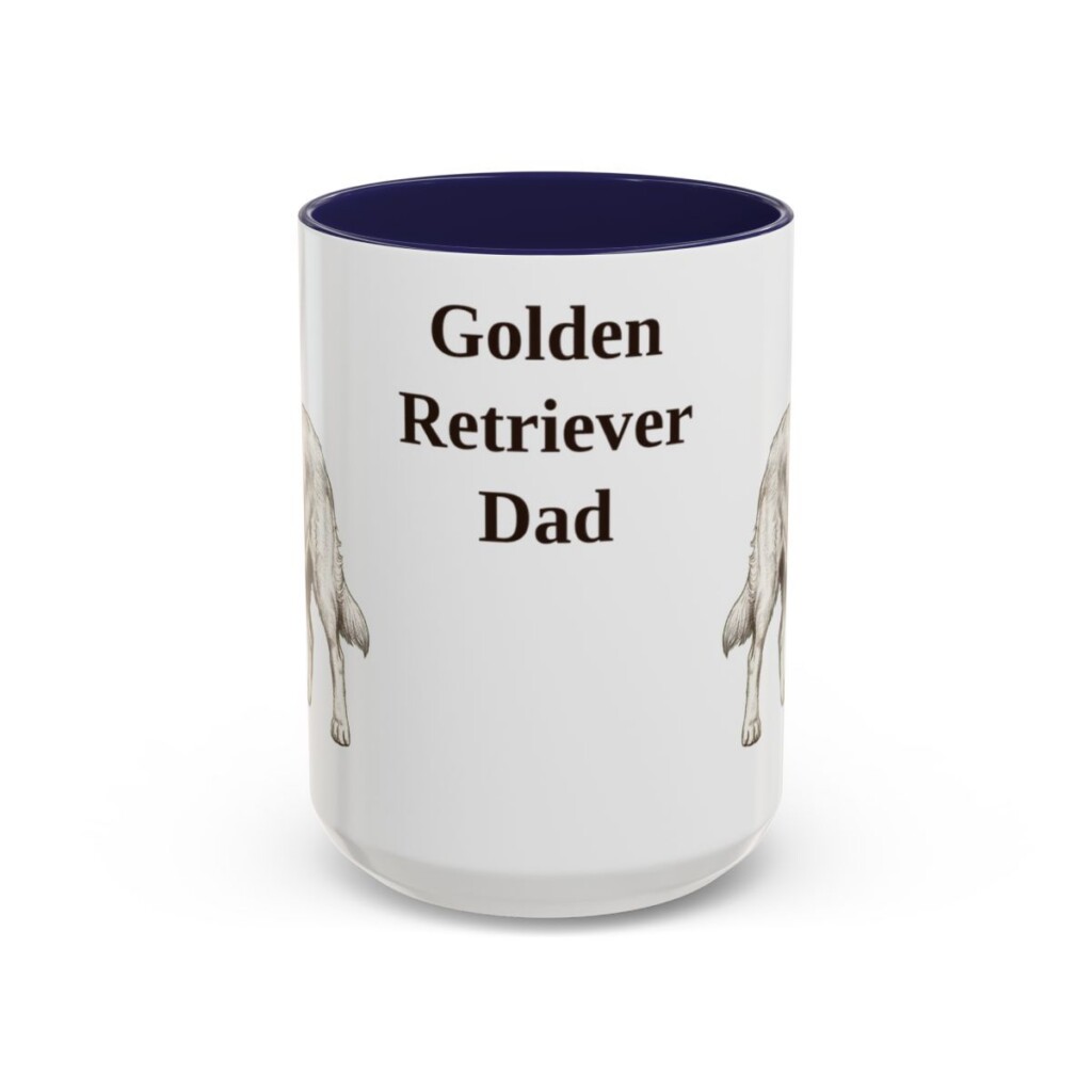 golden-retriever-mug-dad-navy-3 15oz Golden Retriever Dog Dad Mug, Vintage Sketch Coffee Mug, Dog Dad Gift
