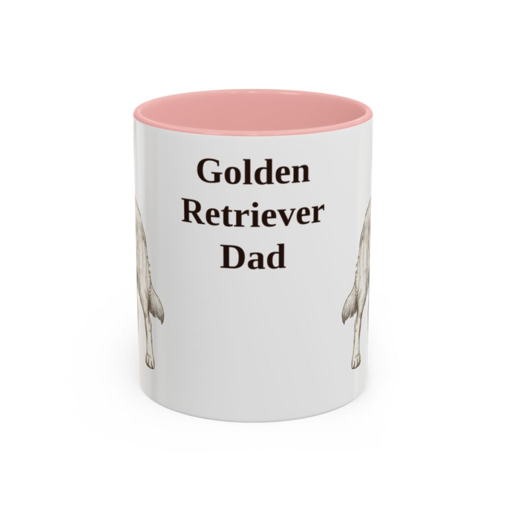 golden-retriever-mug-dad-pink-1 11oz Golden Retriever Dog Dad Mug, Vintage Sketch Coffee Mug, Dog Dad Gift