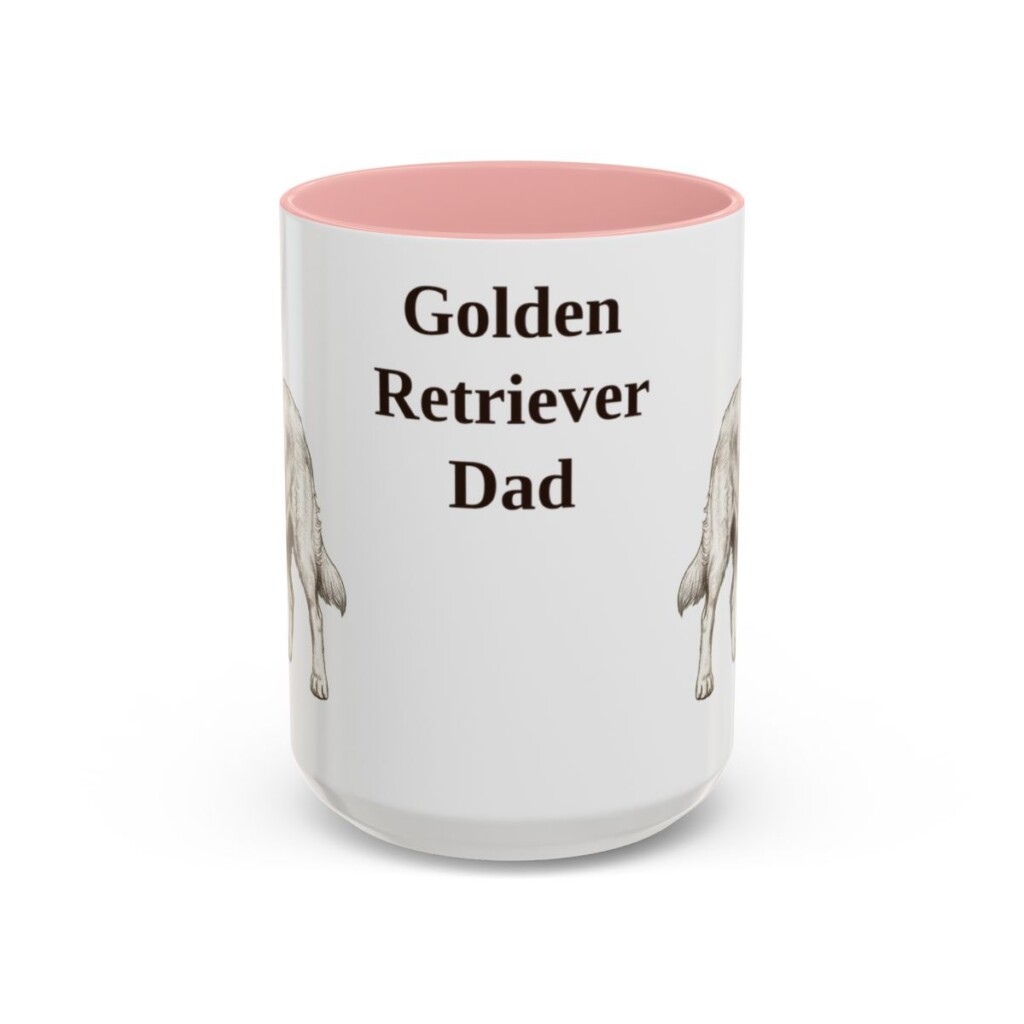 golden-retriever-mug-dad-pink-3 15oz Golden Retriever Dog Dad Mug, Vintage Sketch Coffee Mug, Dog Dad Gift