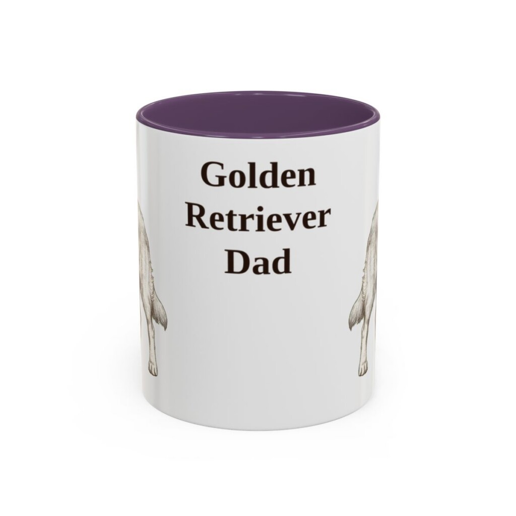 golden-retriever-mug-dad-purple-1 11oz Golden Retriever Dog Dad Mug, Vintage Sketch Coffee Mug, Dog Dad Gift
