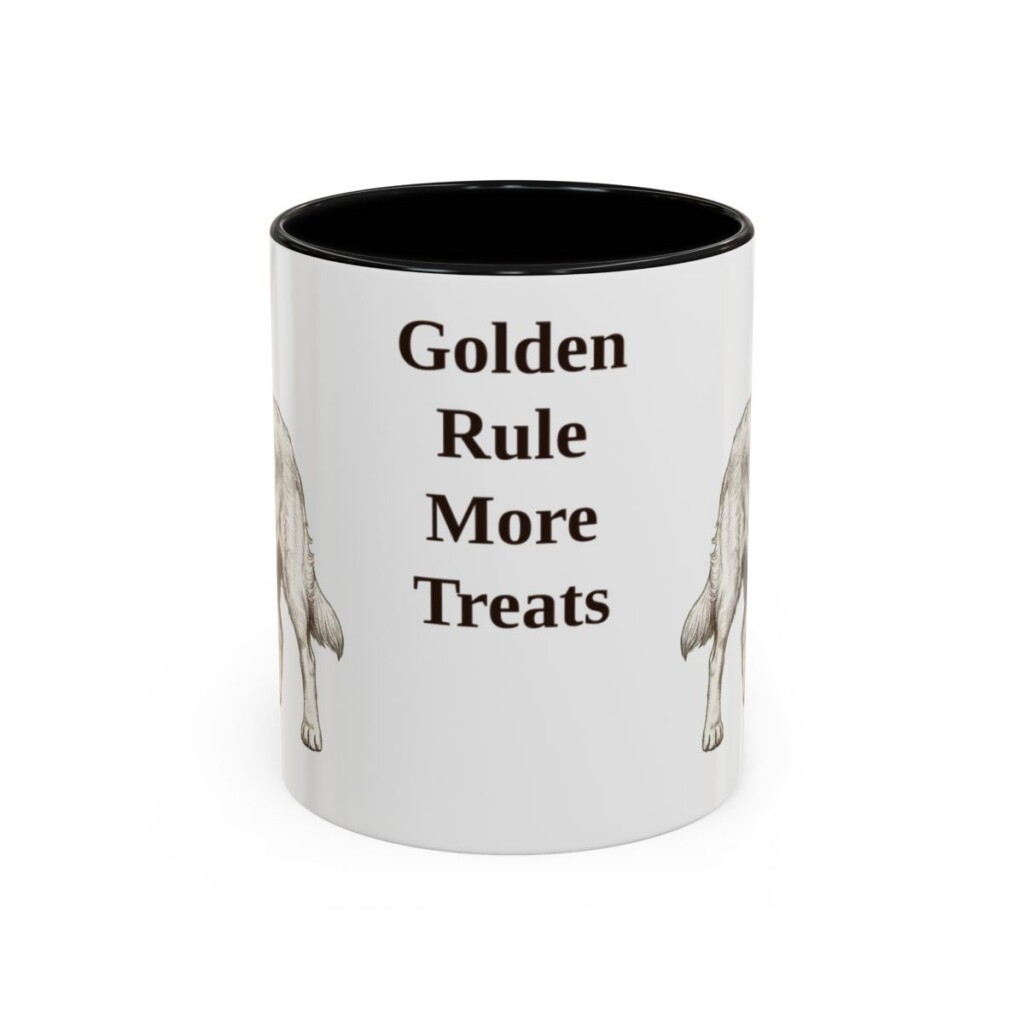 golden-retriever-mug-humor-black-front-1 11oz Funny Golden Retriever Mug, Golden Rule More Treats, Vintage Dog Coffee Mug, Dog Lover Gift
