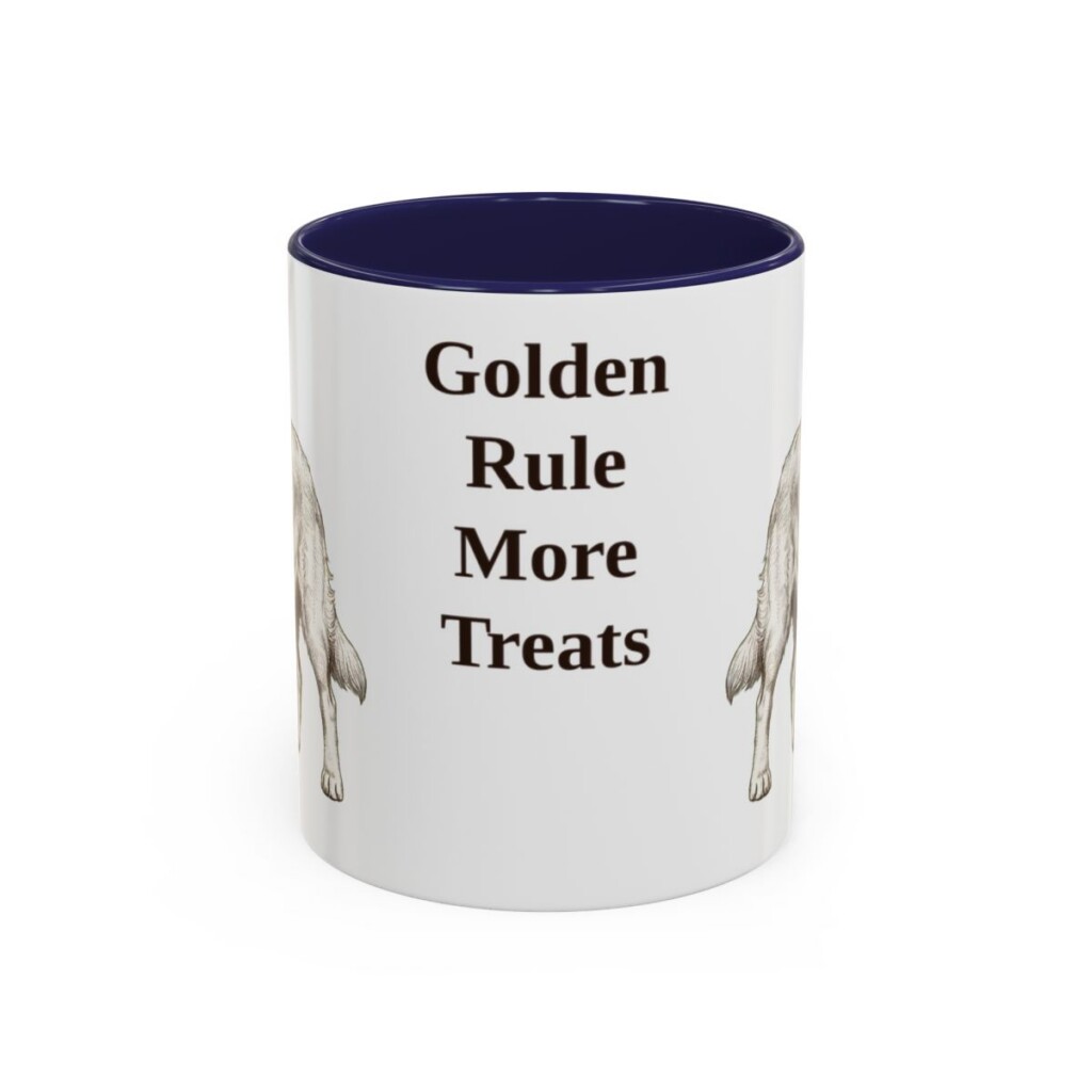 golden-retriever-mug-humor-navy-1 11oz Funny Golden Retriever Mug, Golden Rule More Treats, Vintage Dog Coffee Mug, Dog Lover Gift
