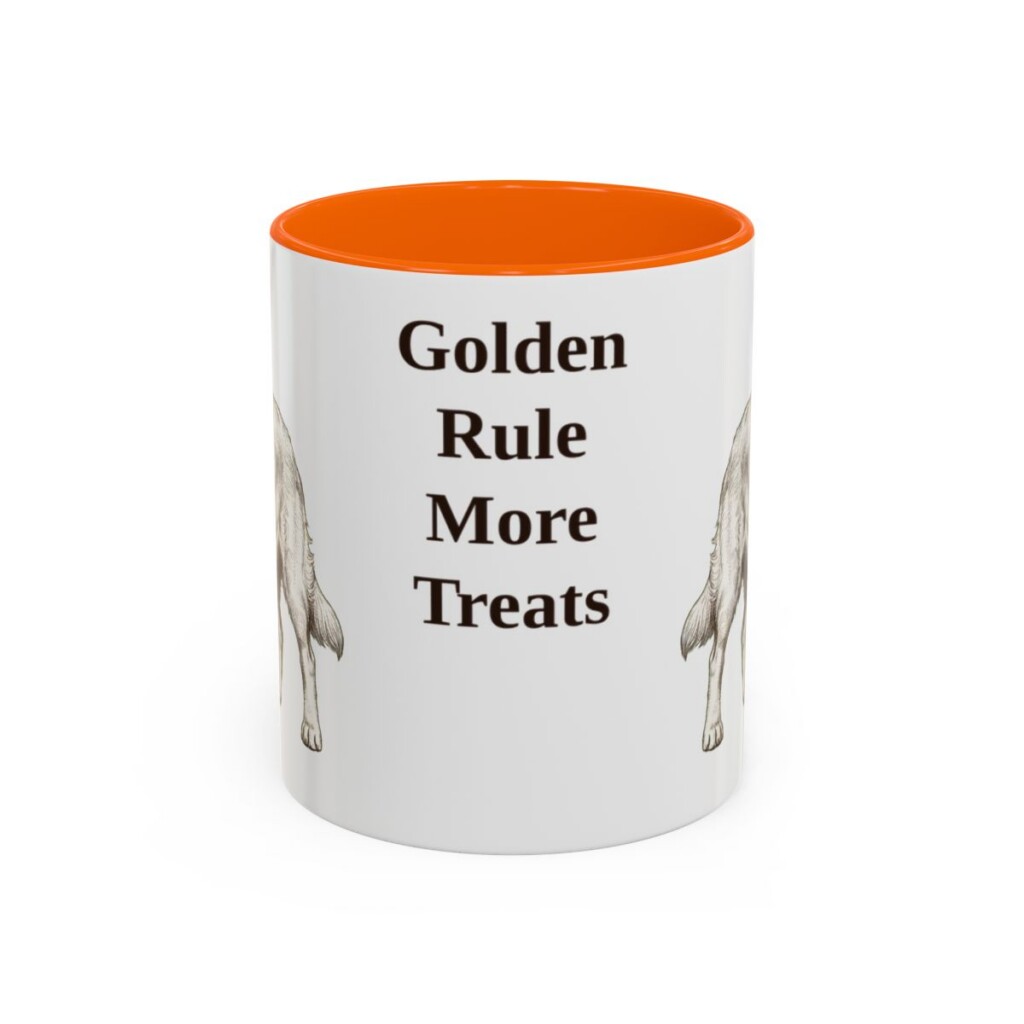 golden-retriever-mug-humor-orange-1 11oz Funny Golden Retriever Mug, Golden Rule More Treats, Vintage Dog Coffee Mug, Dog Lover Gift