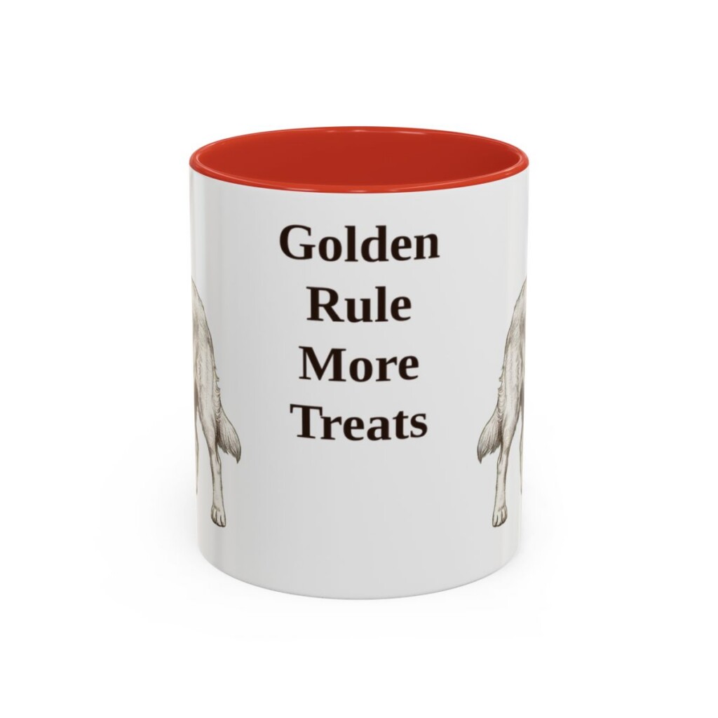 golden-retriever-mug-humor-red-1 11oz Funny Golden Retriever Mug, Golden Rule More Treats, Vintage Dog Coffee Mug, Dog Lover Gift