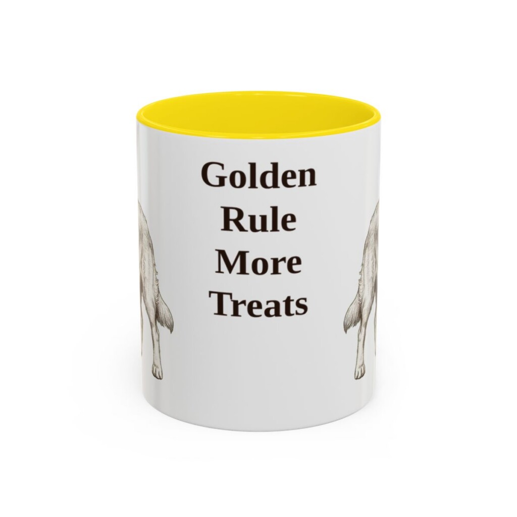 golden-retriever-mug-humor-yellow-1 11oz Funny Golden Retriever Mug, Golden Rule More Treats, Vintage Dog Coffee Mug, Dog Lover Gift