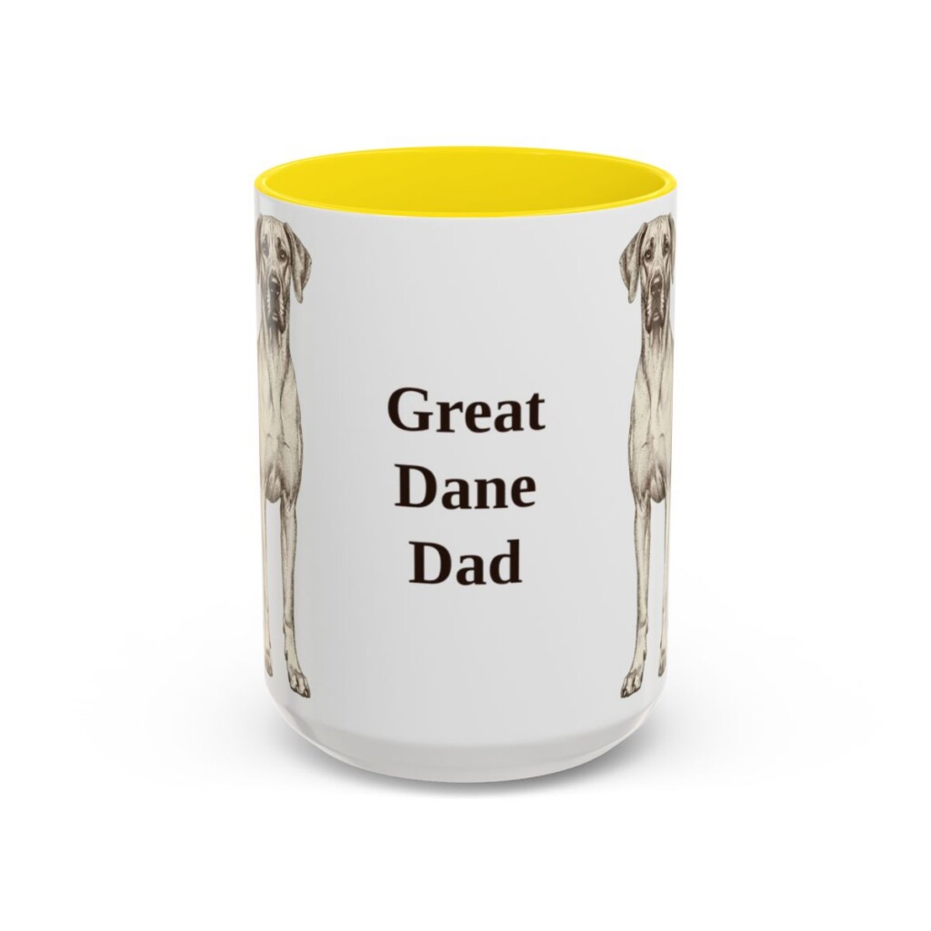 great-dane-mug-dad-yellow-3 15oz Great Dane Dog Dad Mug, Vintage Sketch Coffee Mug, Dog Dad Gift