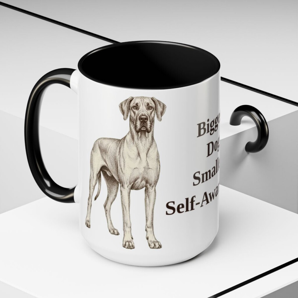 great-dane-mug-humor-black-context-2-3 15oz Funny Great Dane Mug, Biggest Dog Smallest Self-Awareness, Vintage Dog Coffee Mug, Dog Lover Gift