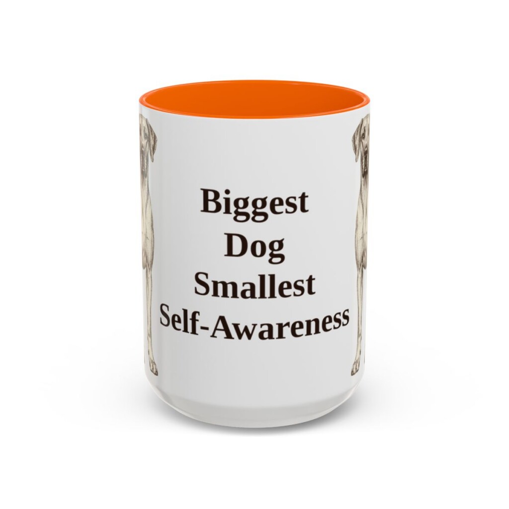 great-dane-mug-humor-orange-3 15oz Funny Great Dane Mug, Biggest Dog Smallest Self-Awareness, Vintage Dog Coffee Mug, Dog Lover Gift