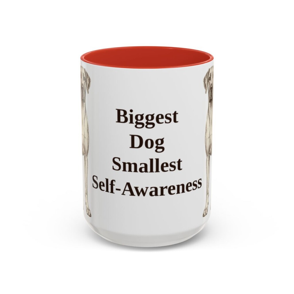 great-dane-mug-humor-red-3 15oz Funny Great Dane Mug, Biggest Dog Smallest Self-Awareness, Vintage Dog Coffee Mug, Dog Lover Gift