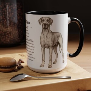 15oz Great Dane Mug, Illustrated Dog Breed Facts Coffee Mug, Vintage Dog Keepsake Gift