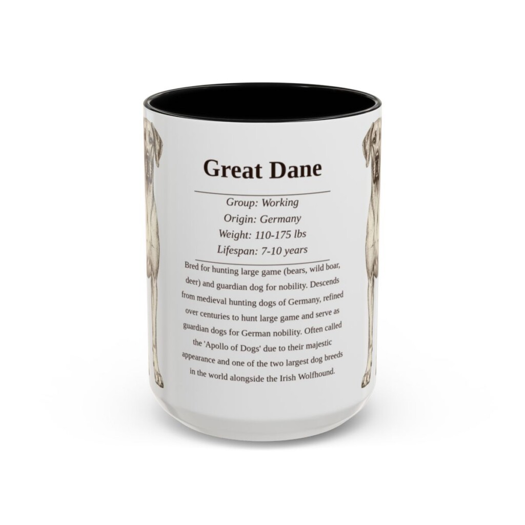 15oz Great Dane Mug, Illustrated Dog Breed Facts Coffee Mug, Vintage Dog Keepsake Gift