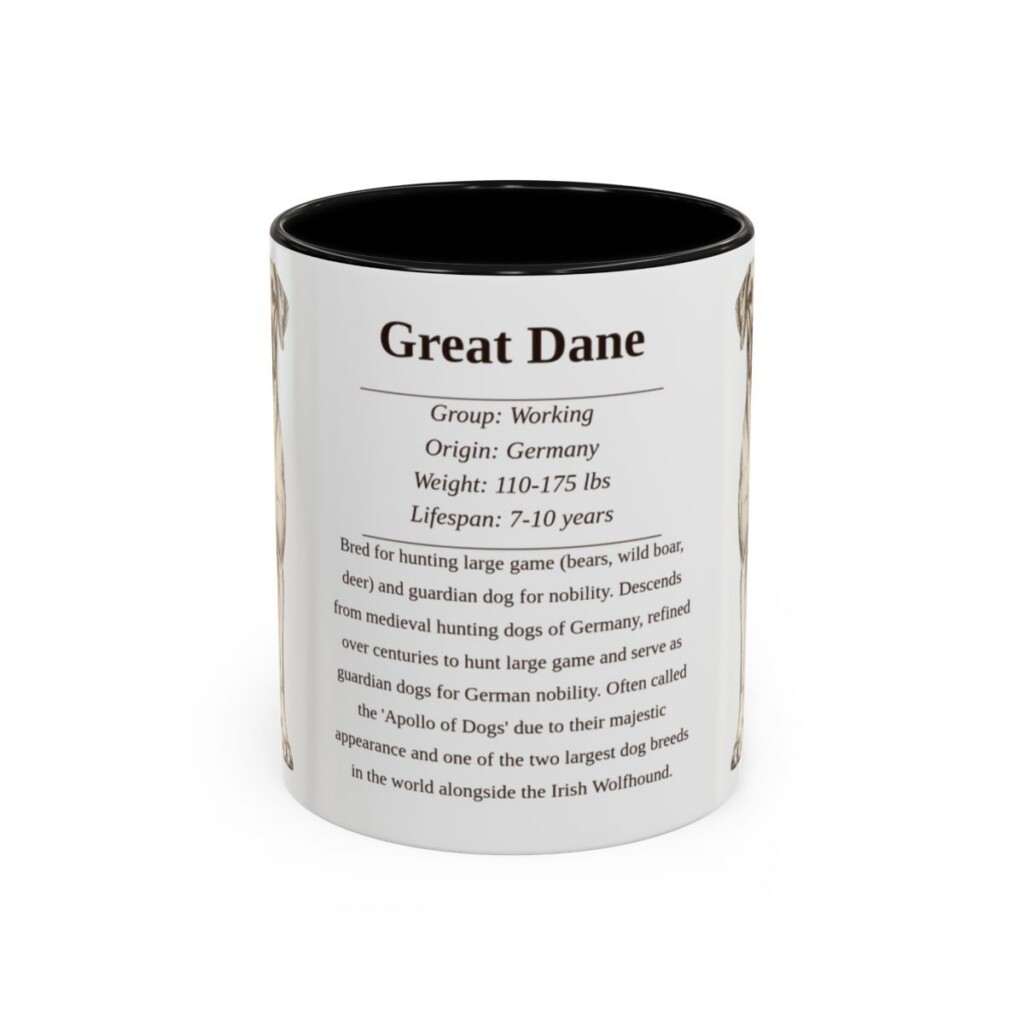 11oz Great Dane Mug, Illustrated Dog Breed Facts Coffee Mug, Vintage Dog Keepsake Gift