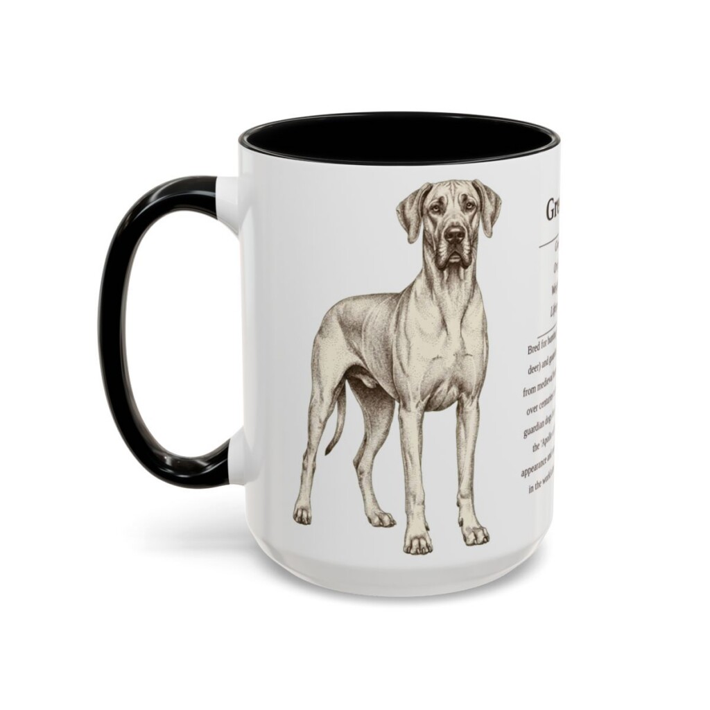 15oz Great Dane Mug, Illustrated Dog Breed Facts Coffee Mug, Vintage Dog Keepsake Gift