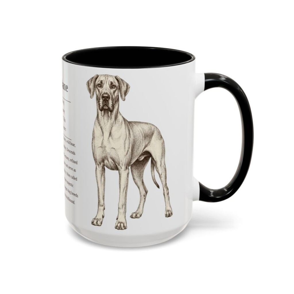 15oz Great Dane Mug, Illustrated Dog Breed Facts Coffee Mug, Vintage Dog Keepsake Gift